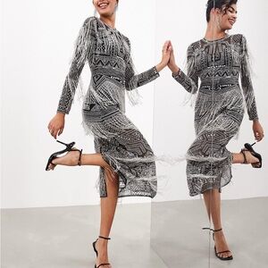 ASOS Beaded fringe and sequin bodycon Midi Dress
